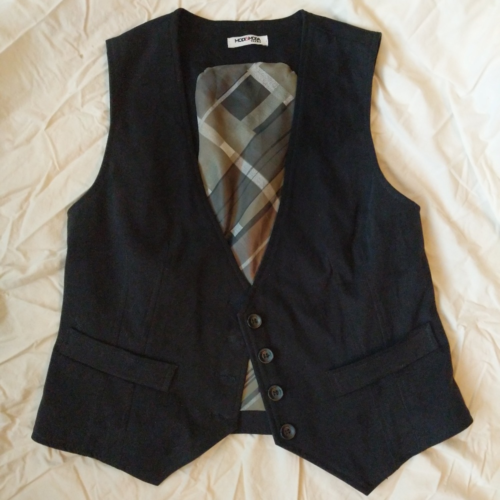 Black vest waistcoat with buttons adjustable strap